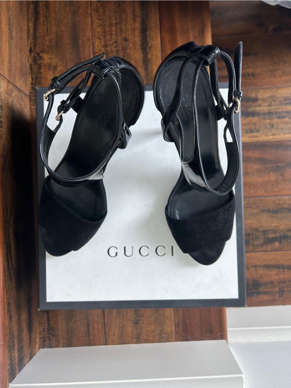 Gucci Black Suede & Leather Ankle-Strap Sandals